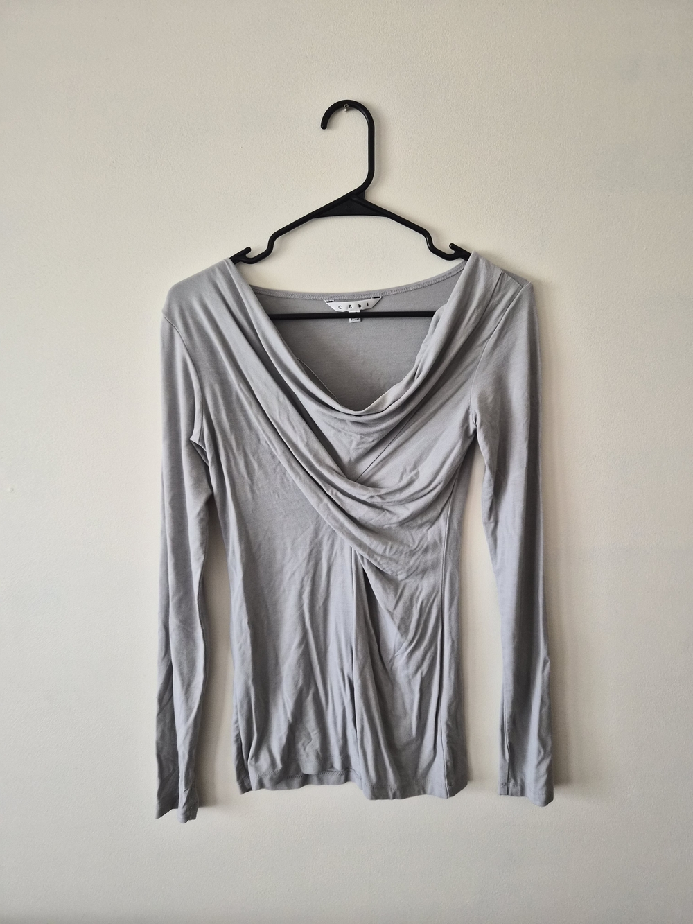Draped Long-Sleeve Top in Light Gray